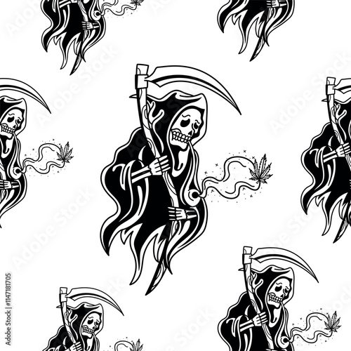 old school grim reaper illustration pattern, just the outline