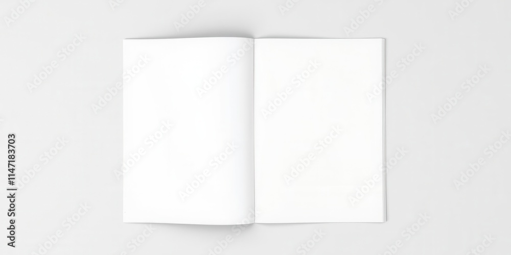 Blank brochure magazine with a sleek and modern design, isolated on a grey background for replacing your own content, isolated, template Blank brochure magazine with a sleek and modern design, isolated on a grey background for replacing your own content, isolated, template