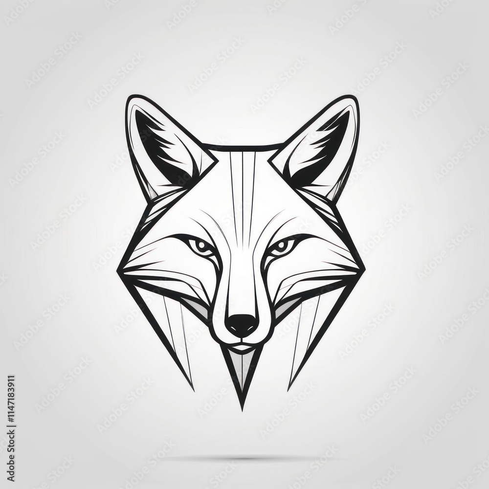 Fototapeta premium Geometric Fox Head Design Black And White Illustration