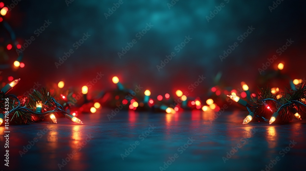 Naklejka premium Blue Christmas background with garland and branches