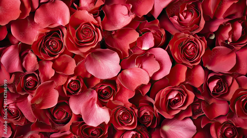 Red Roses Background, top view, Valentine's Day concept Red Roses Background, top view, Valentine's Day concept