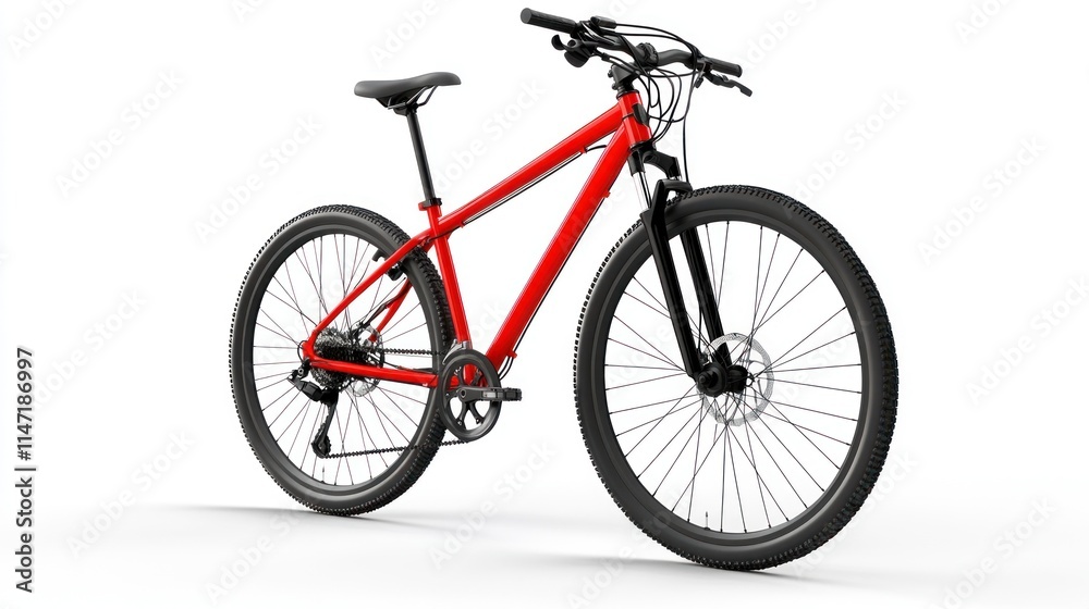Fototapeta premium Red mountain bike isolated on white background.