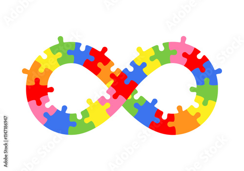 Infinity symbol colorful puzzle design. Vector isolated on white background.	
