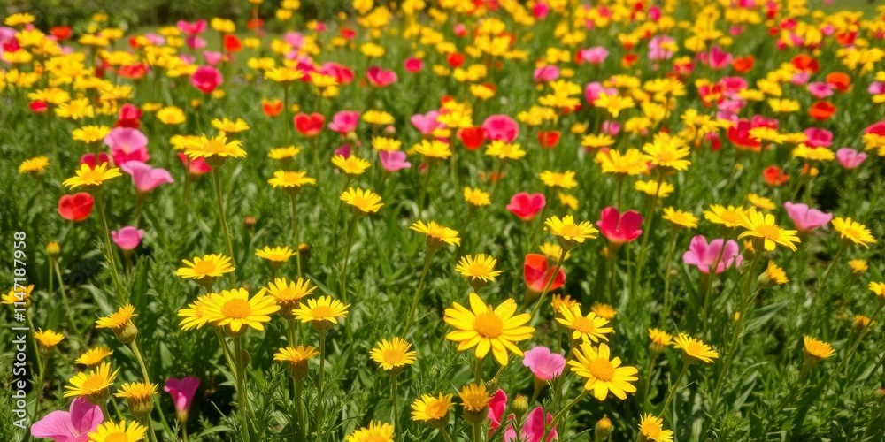 Vibrant yellow daffodil flowers blooming in a lush field under the bright sun, plant, growth, garden Vibrant yellow daffodil flowers blooming in a lush field under the bright sun, plant, growth, garden