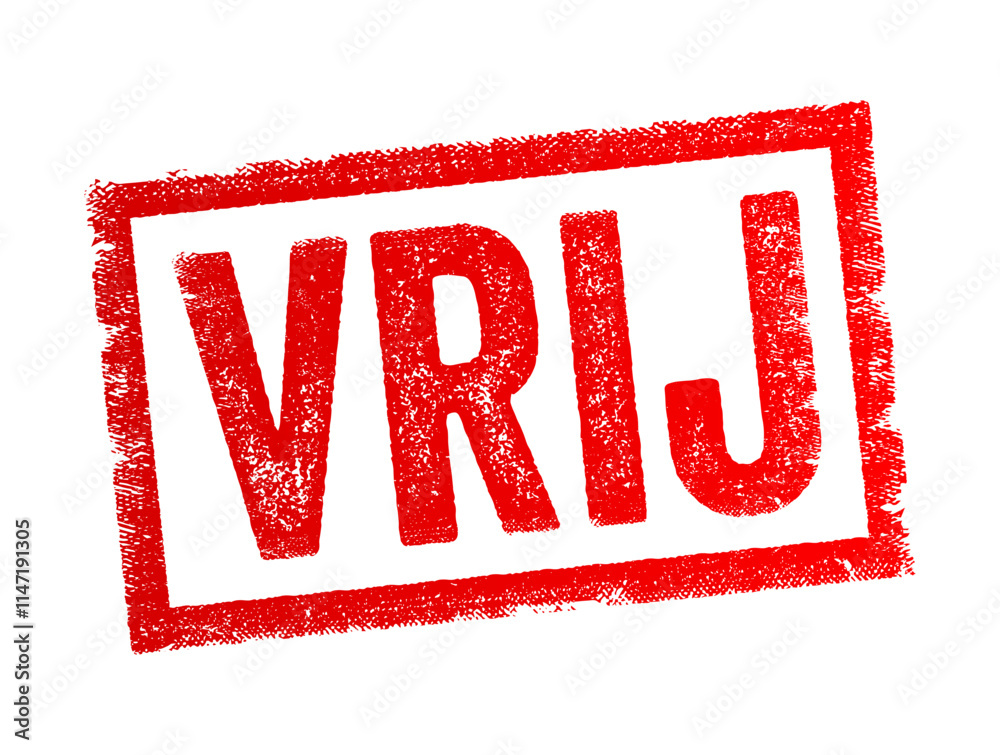 VRIJ is Dutch word means Free, Available or Unrestricted or liberated in English, text concept stamp VRIJ is Dutch word means Free, Available or Unrestricted or liberated in English, text concept stamp