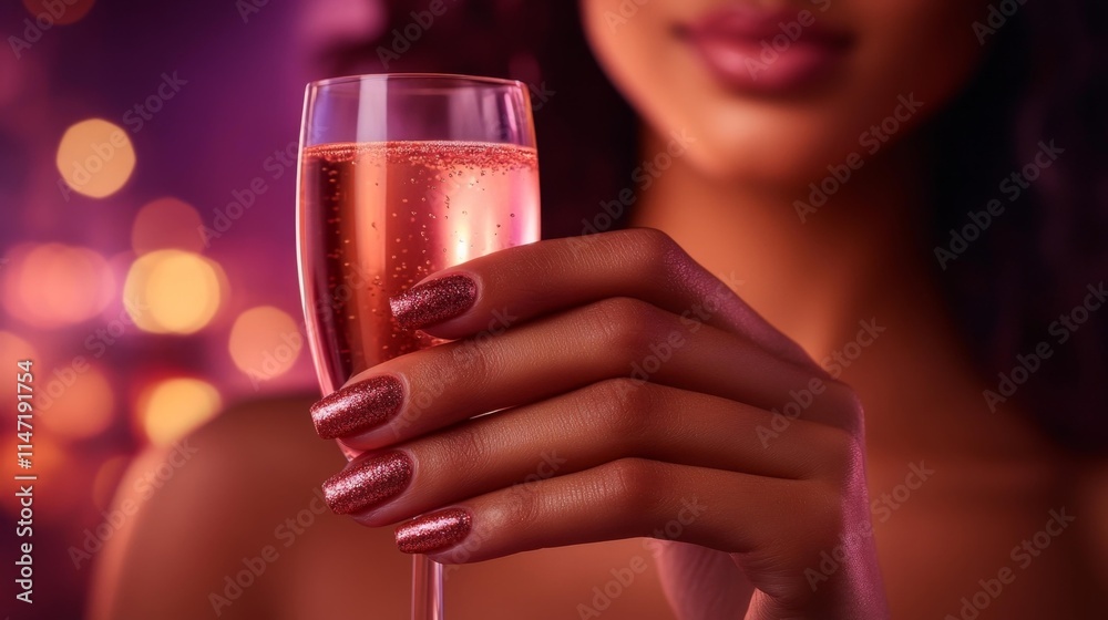 Glamorous Hand Holding a Sparkling Glass. Generative AI Glamorous Hand Holding a Sparkling Glass. Generative AI