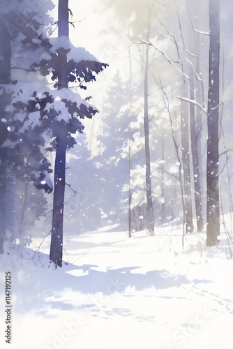 Wallpaper Mural Snowy Winter Watercolor Landscape Tag winter Torontodigital.ca