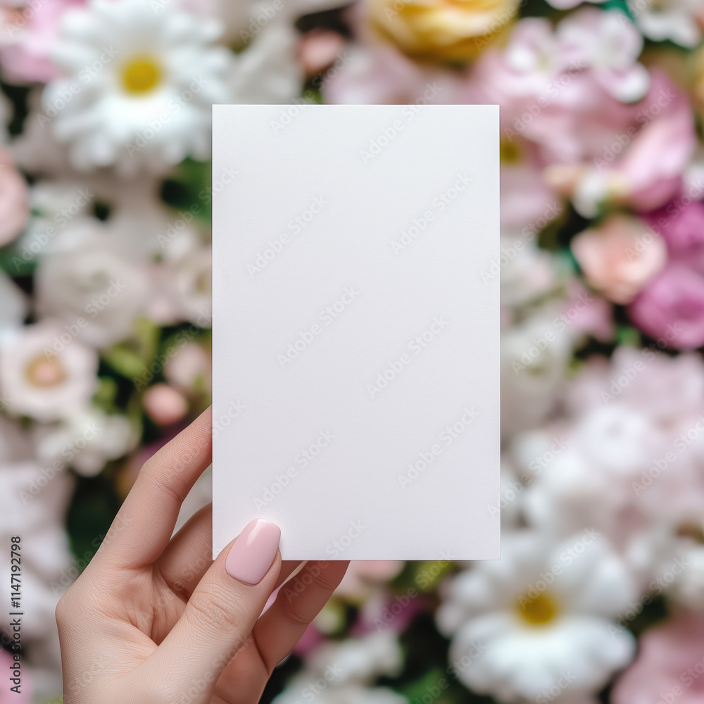 Blank Invitation Card Mockup with Floral Background in Soft Pink and White Colors Blank Invitation Card Mockup with Floral Background in Soft Pink and White Colors