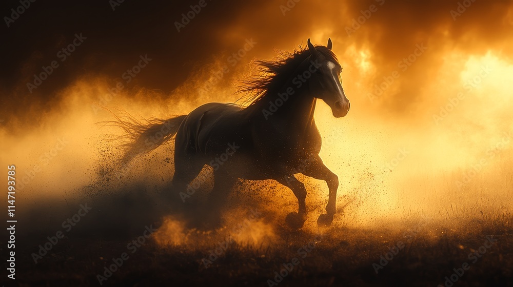A horse is running through a field of dirt A horse is running through a field of dirt