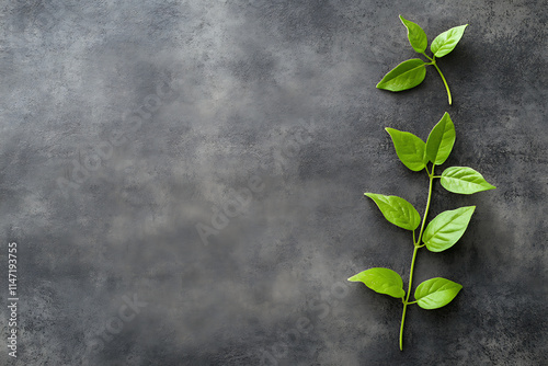 Elegant Green Leaves on a Dark Gray Background