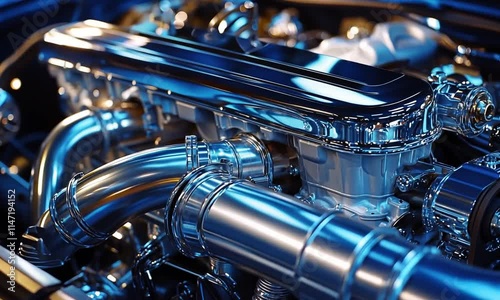 Close-up of a polished automotive engine component.