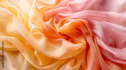 Abstract Draped Peach, Orange, and Yellow Silk Fabric