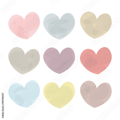 カラフルなハートのイラストセット 水彩風