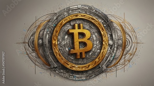 Bitcoin Emblem Ancient Mayan Inspired Design photo