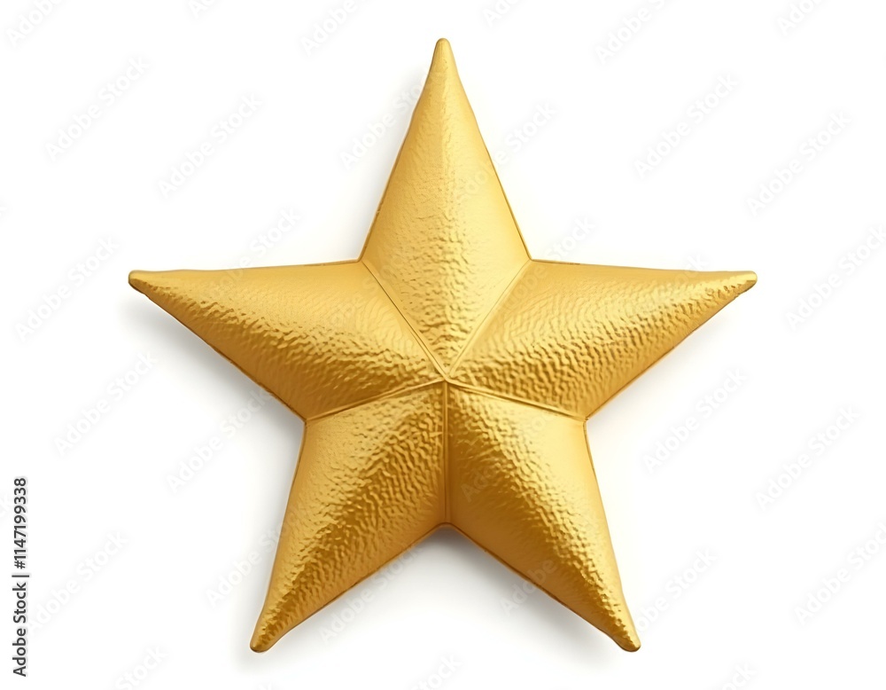 Obraz premium Brocaded Gold Star Isolated on White and Png Transparent Background. Christmas Decoration ia