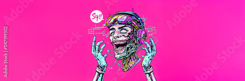 robot cyber punk laughing mad crazy cyborg