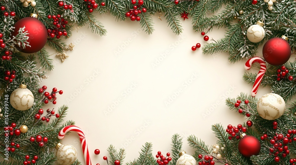 Frame of  Christmas background with candy canes and branches