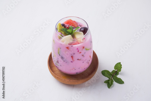 Fruit soap is a typical Indonesian drink, widely sold during the fasting month (Ramadan). Indonesian street food.