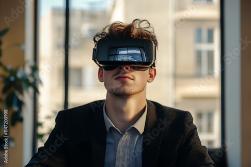 Man using VR headset. Concept of virtual reality, technology, future, innovation. photo