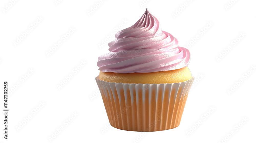 Realistic Pastel Cupcake With Whipped Pink Frosting and Colorful Candy Sprinkles Realistic Pastel Cupcake With Whipped Pink Frosting and Colorful Candy Sprinkles