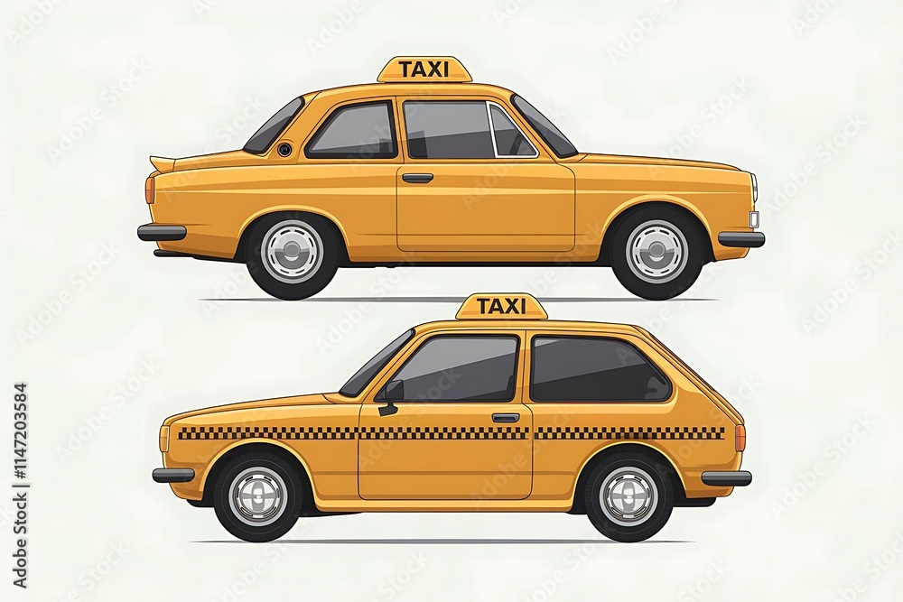 Obraz premium Classic Yellow Taxi Illustrations with Modern and Retro Styles