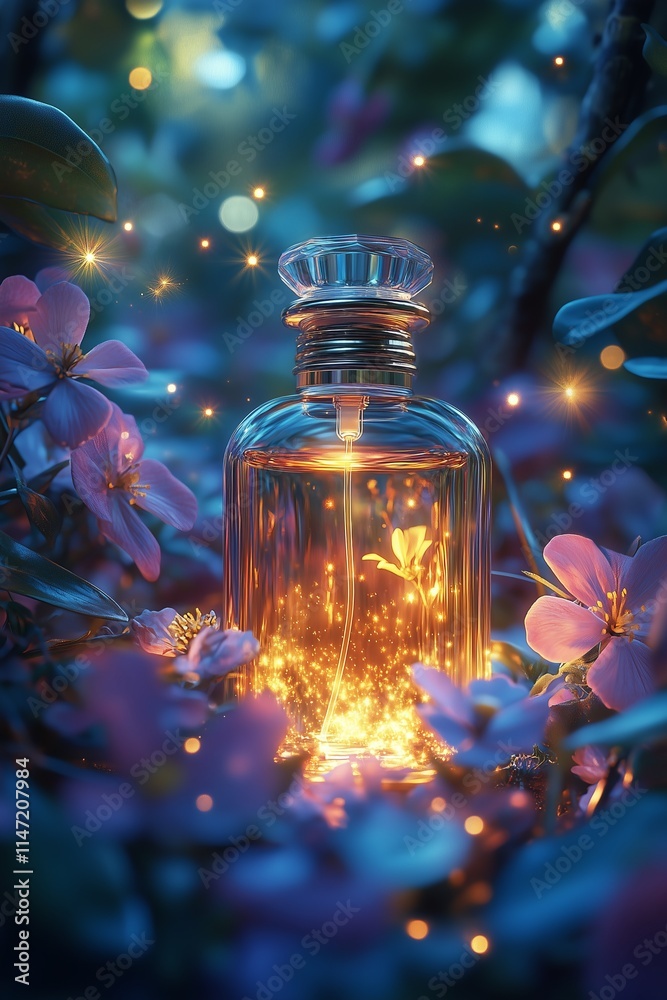 Mystical Perfume Bottle Glowing Softly in the Enchanted Forest Mystical Perfume Bottle Glowing Softly in the Enchanted Forest