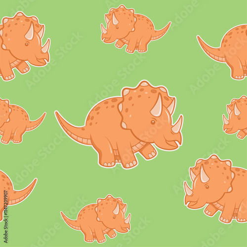 orange cartoon triceratops pattern