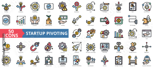 Startup pivoting icon collection set. Containing innovation, adaptability, iterate, disruption, bifurcation, agile icon. Simple flat outline vector illustration