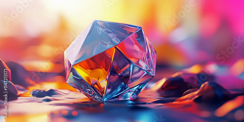 hexahedron shape crystal, ai generated. photo