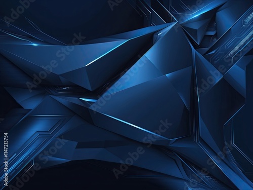 Dark blue abstract background with metal geometric shape 