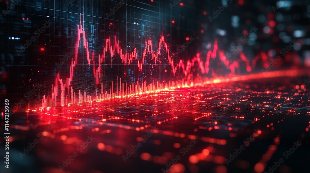 Red Stock Market Graph Digital Display Showing Decline Red Stock Market Graph Digital Display Showing Decline