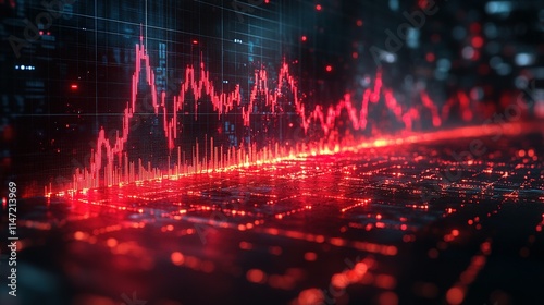 Red Stock Market Graph Digital Display Showing Decline