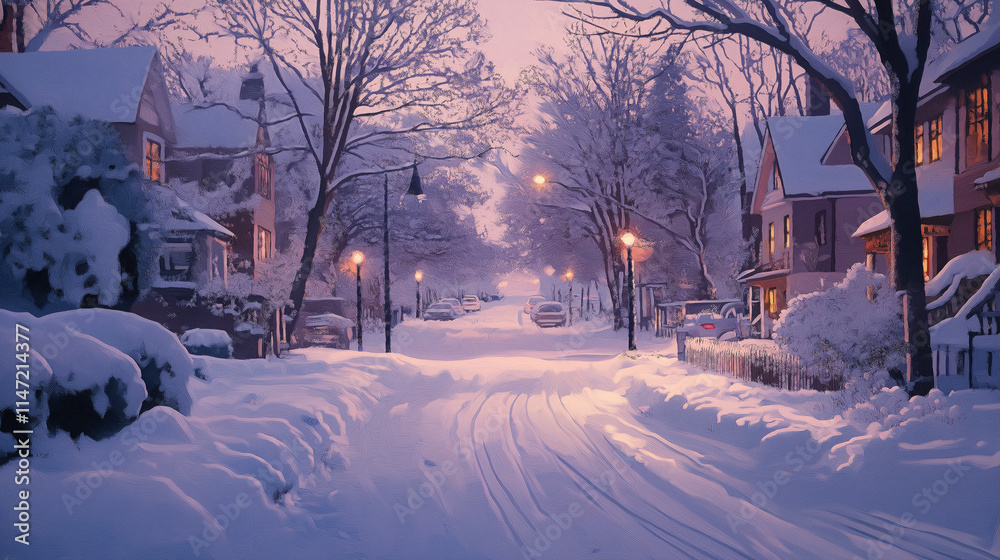 Road Covered in Snow After a Heavy Snowstorm on a Quiet Street Road Covered in Snow After a Heavy Snowstorm on a Quiet Street
