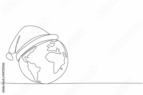 Single continuous line drawing globe wearing a sleeping cap. Imagination. Symbolization. The tired earth. Let the earth stop working for a moment. Earth Hour Day. One line design vector illustration
