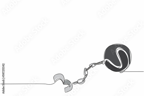 Continuous one line drawing open ball chain shackle. Such a dark past. Made a slave. Valuable lesson so it won't happen again. Only benefits the ruler. Single line draw design vector illustration