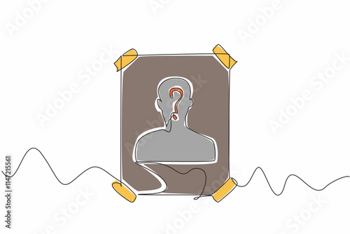 Single continuous line drawing the wanted people poster stuck on the wall. Odd. Strange. Curious. Staff member disappears without a trace. Seeking justice. Rights. One line design vector illustration