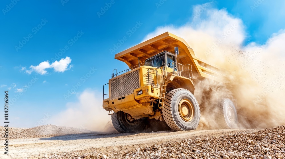 Heavy duty dump truck unloading gravel at construction site Heavy duty dump truck unloading gravel at construction site