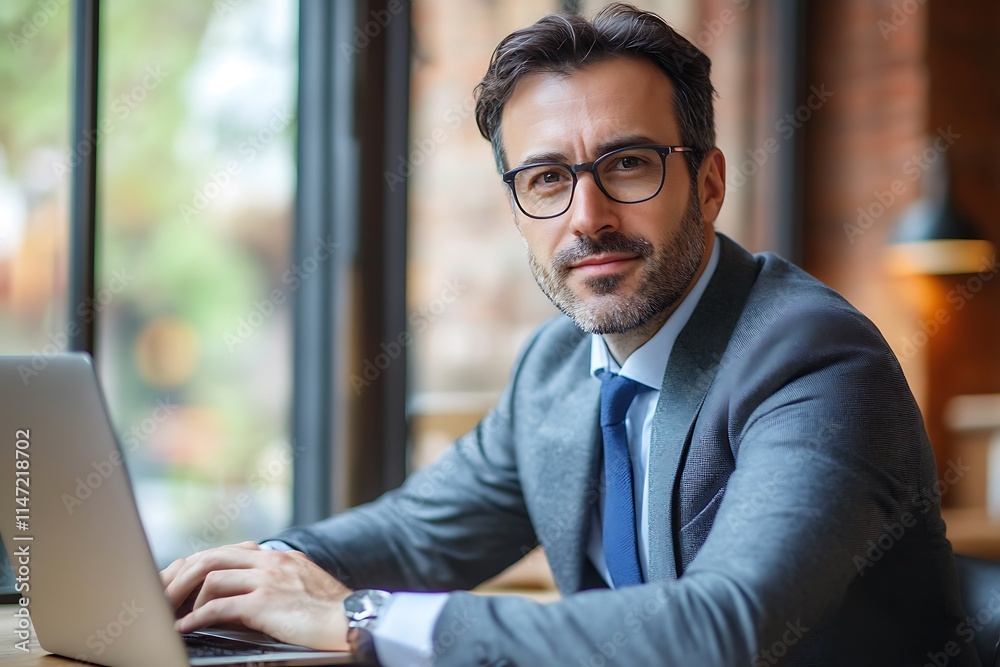 Confident businessman working on laptop Confident businessman working on laptop