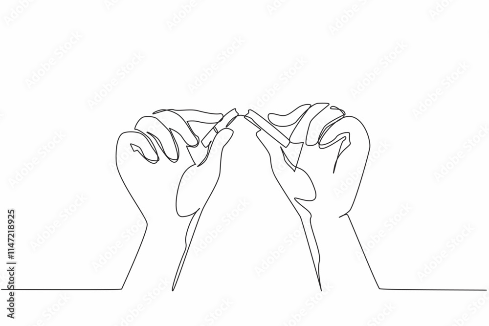 Continuous one line drawing two hands breaking a cigarette into 2 parts. Blunt refusal to not smoke. Bad habit does not benefit. Cigarette smoke is poison. Single line draw design vector illustration Continuous one line drawing two hands breaking a cigarette into 2 parts. Blunt refusal to not smoke. Bad habit does not benefit. Cigarette smoke is poison. Single line draw design vector illustration