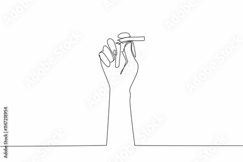 Single one line drawing one hand is breaking a cigarette into 2 parts. Stop the bad habit that does not have many benefits. Smoking is a waste of time. Continuous line design graphic illustration