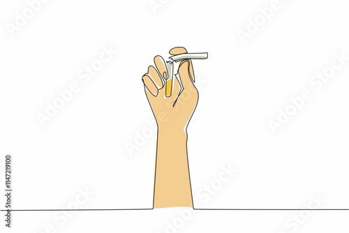 Single one line drawing one hand is breaking a cigarette into 2 parts. Stop the bad habit that does not have many benefits. Smoking is a waste of time. Continuous line design graphic illustration