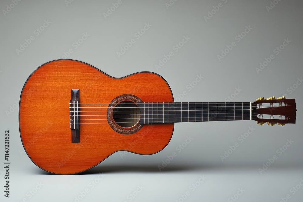High-quality nylon guitar with warm wood finish displayed against a neutral background High-quality nylon guitar with warm wood finish displayed against a neutral background