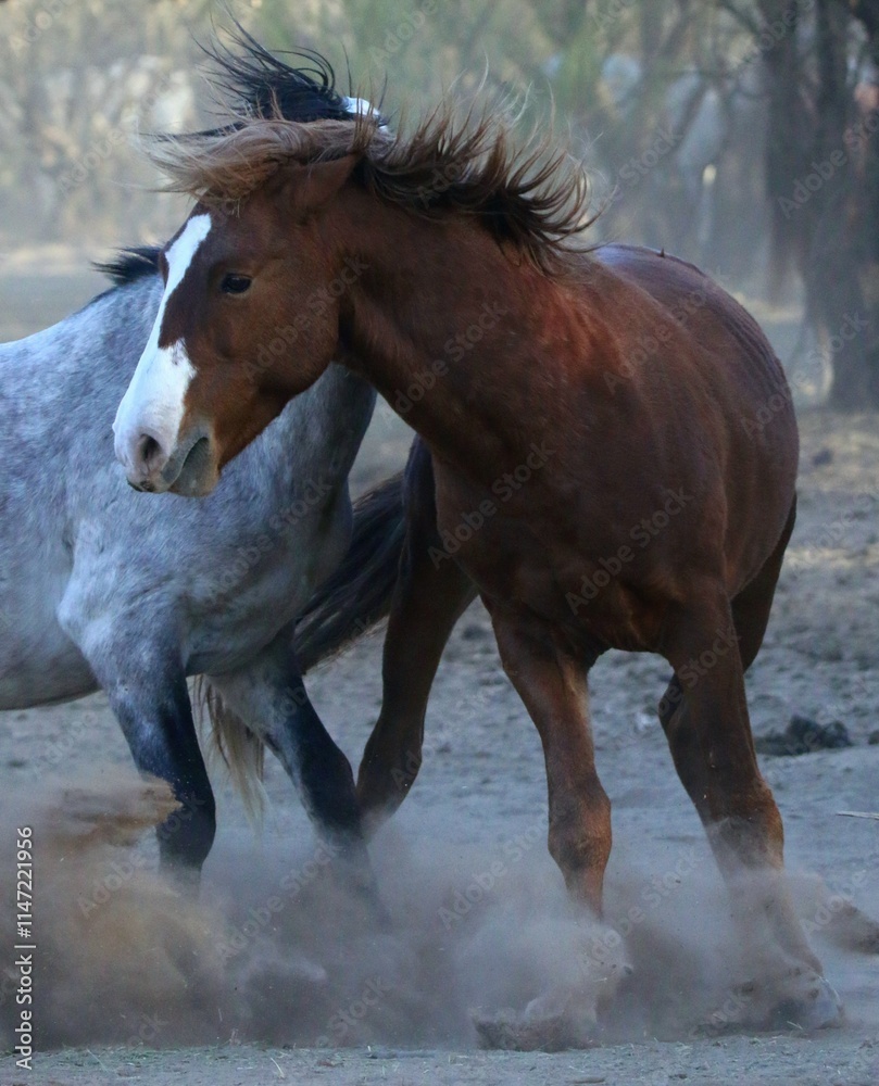 Fototapeta premium Wild Horses in a Scuffle 