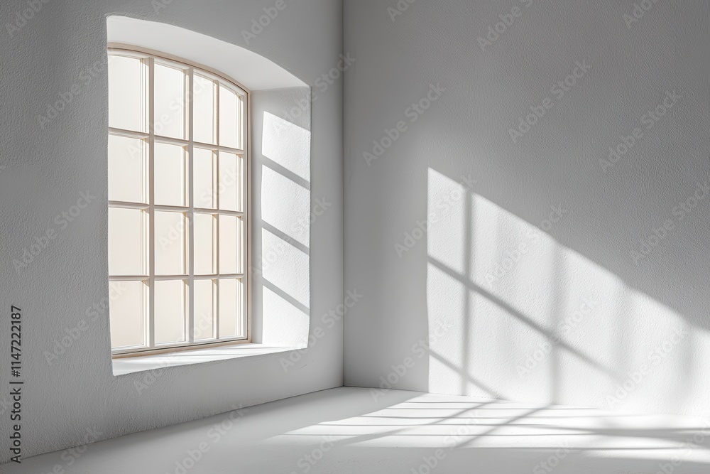 Fototapeta premium Blank poster frame mockup creating a minimalist aesthetic with light reflections and shadows