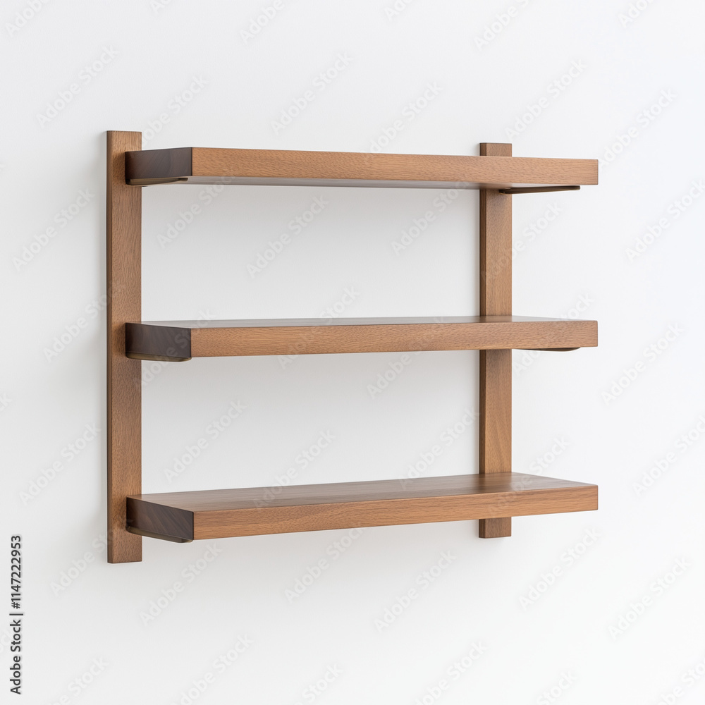 Floating Walnut Shelf System with Sleek Brass Brackets - Contemporary Home Feature Floating Walnut Shelf System with Sleek Brass Brackets - Contemporary Home Feature