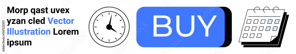 Blue buy button, clock, and calendar. Ideal for e-commerce, shopping, time management, scheduling, reminders, productivity, digital marketing. Landing page Blue buy button, clock, and calendar. Ideal for e-commerce, shopping, time management, scheduling, reminders, productivity, digital marketing. Landing page