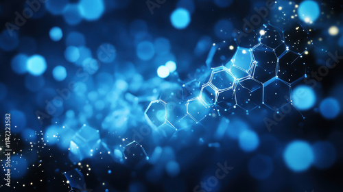 Wallpaper Mural Abstract blue background with hexagons and glowing dots, a science or technology concept Torontodigital.ca