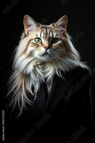 A Majestic Maine Coon Cat in a Suit: A Portrait of Feline Elegance and Sophistication