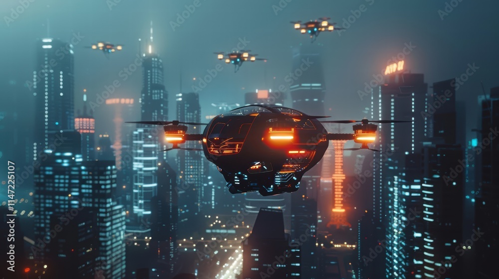 A futuristic cityscape at night with illuminated skyscrapers and flying vehicles, capturing the essence of urban life in a sci-fi setting A futuristic cityscape at night with illuminated skyscrapers and flying vehicles, capturing the essence of urban life in a sci-fi setting