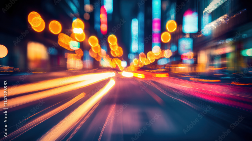 Blurred lights of a city street at night, creating an abstract bokeh background with warm tones and glowing circular light spots Blurred lights of a city street at night, creating an abstract bokeh background with warm tones and glowing circular light spots